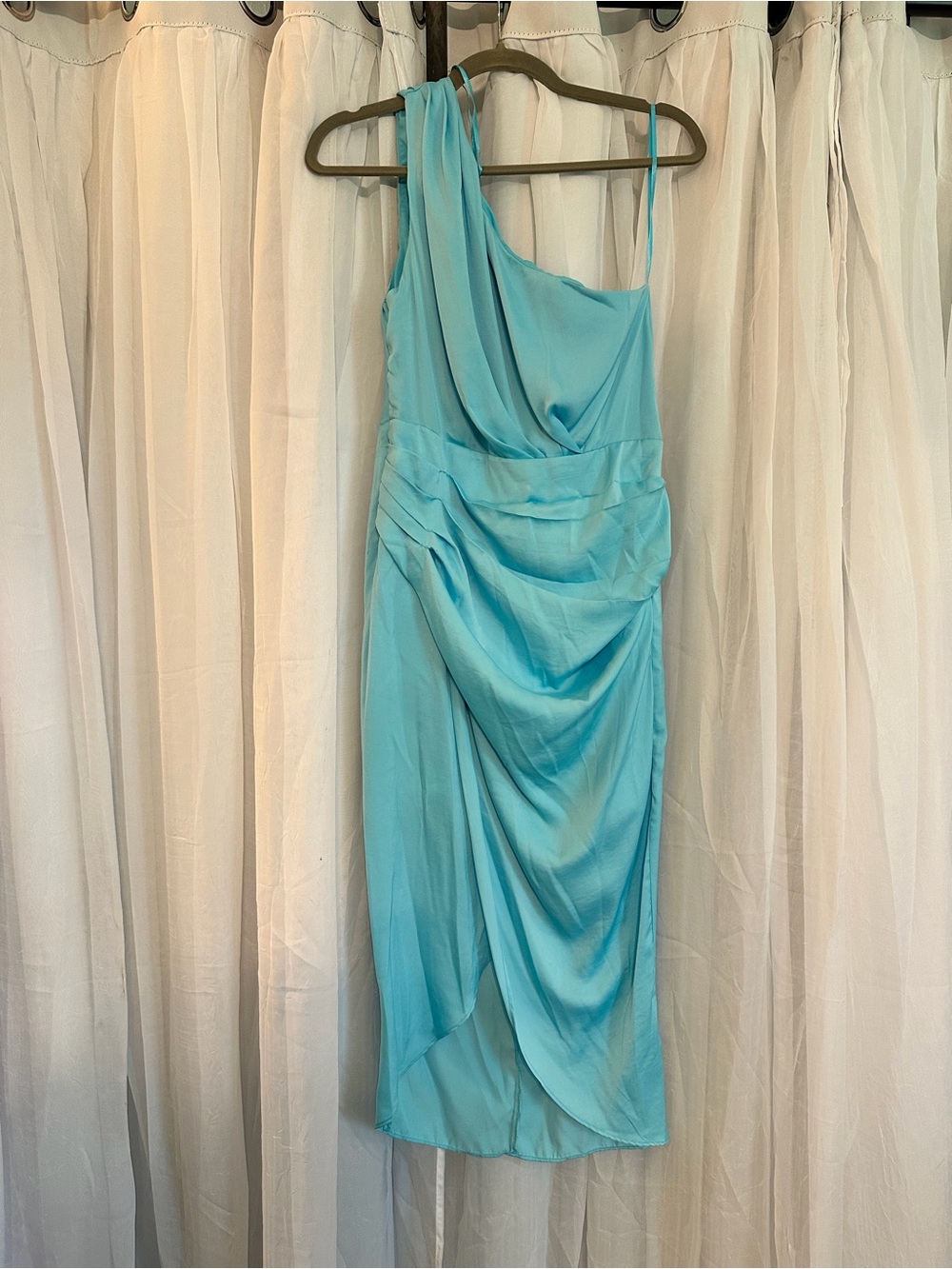 DO+BE Aqua One-Shoulder Draped Cocktail Dress